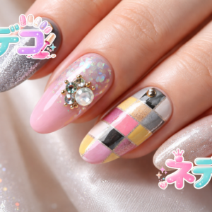 キュートでゴージャス！ピンクとグレーのストーンネイル
