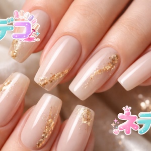 高級感溢れるシンプルベージュ＆ゴールドラメネイル