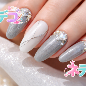 冬の高級感あふれるグレー＆ホワイトネイル