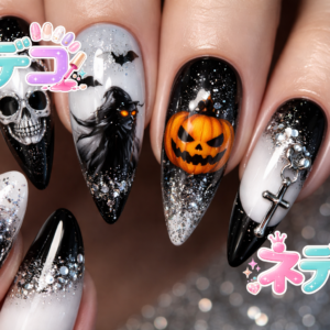 ゴージャスな秋の夜を彩る！ハロウィンブラックネイル